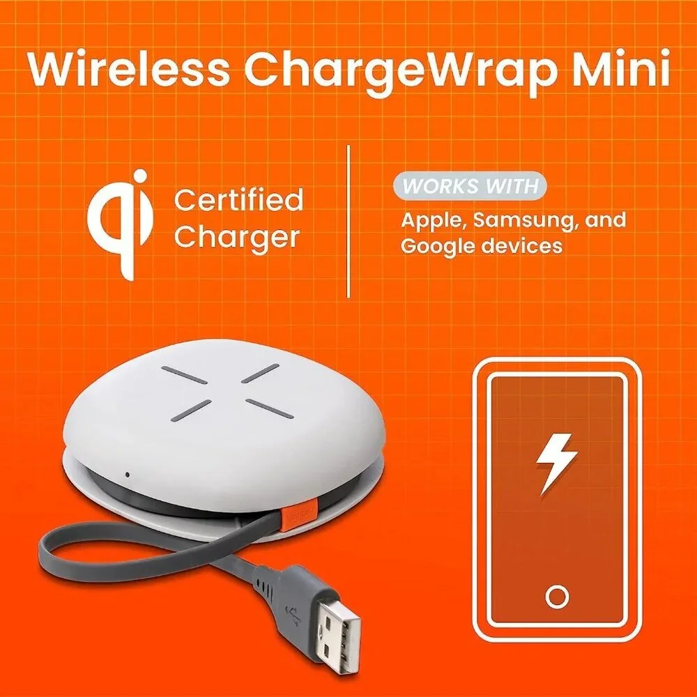 Ventev 5W Wireless ChargeWrap Mini Adjustable 4ft cable WCWMINIVNV -Light Gray